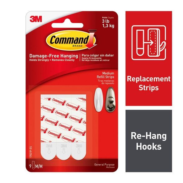 Command 9 Strips Medium Sized Refill Strips Tape White | Target