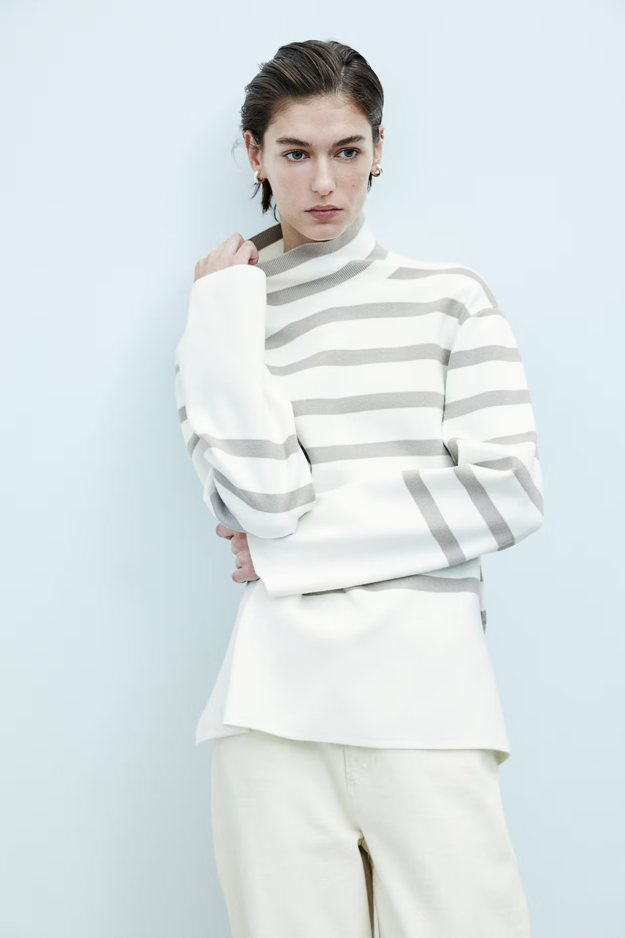 Mock Turtleneck SweaterNot saved to favorites$49.99Color:White/beige stripedSelect size   XS ... | H&M (US + CA)