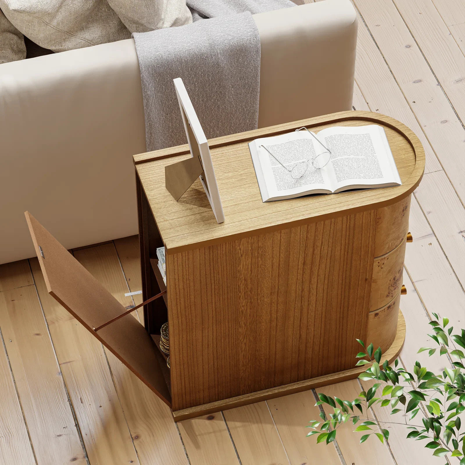 Farmhouse Burl Finish 3-Drawer Wood  End Table With Back Storage Space | Wayfair North America