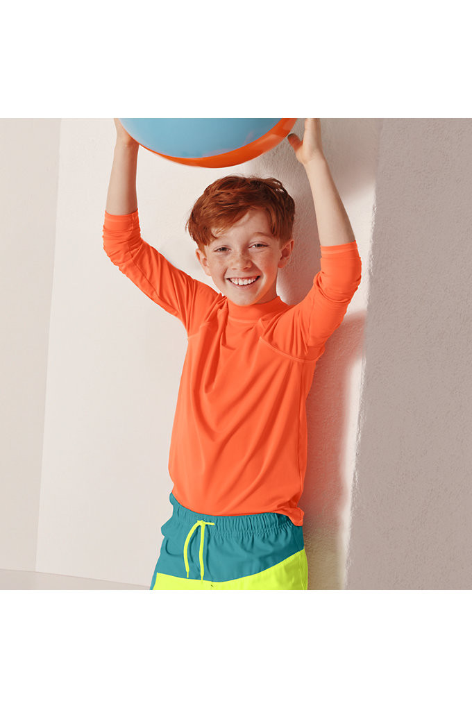 Boys Chlorine Resistant Long Sleeve Mock Neck UPF 50 Rash Guard - Lands' End - Orange - XXS | Lands' End (US)