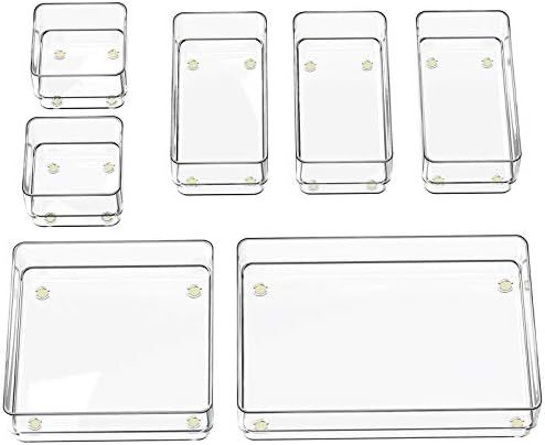 SMARTAKE 7-Piece Drawer Organizer with Non-Slip Silicone Pads, 4-Size Desk Drawer Organizer Trays... | Amazon (US)