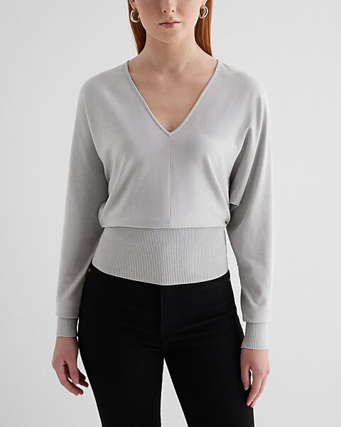 V-Neck Banded Bottom SoHo Sweater | Express