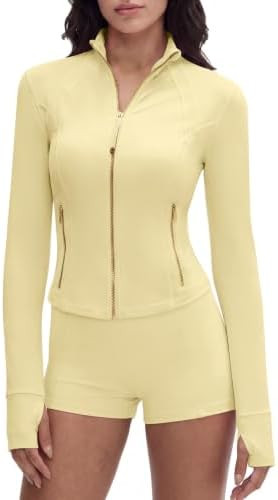 SUUKSESS Women Golden Zipper Lightweight Cropped Jackets with Thumb Holes | Waist Length, Slim Fi... | Amazon (US)