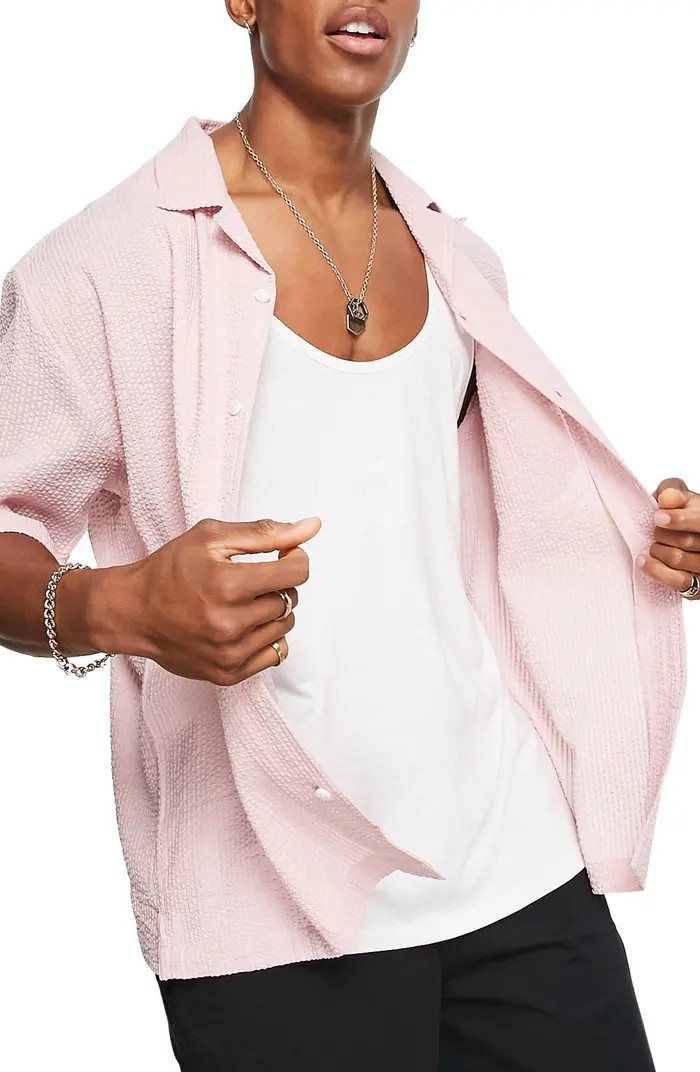 Seersucker Short Sleeve Button-Up ShirtTOPMAN | Nordstrom