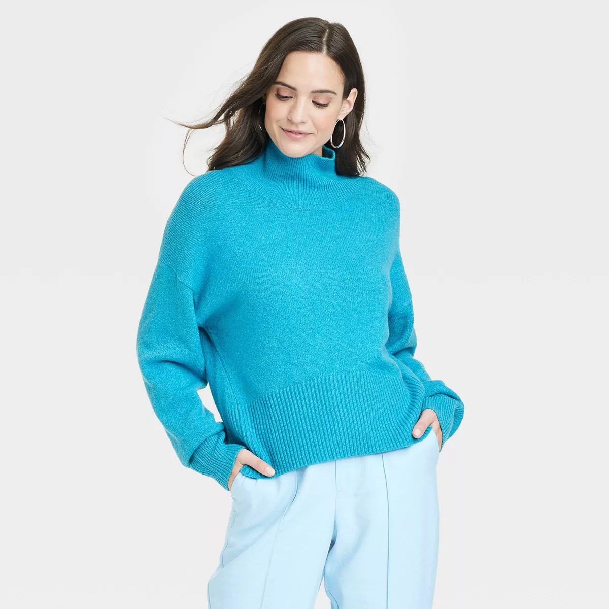 Women's Mock Turtleneck Pullover Sweater - A New Day™ Blue M | Target