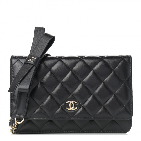 CHANEL Lambskin Quilted Coco Bow Wallet On Chain WOC Black | Fashionphile