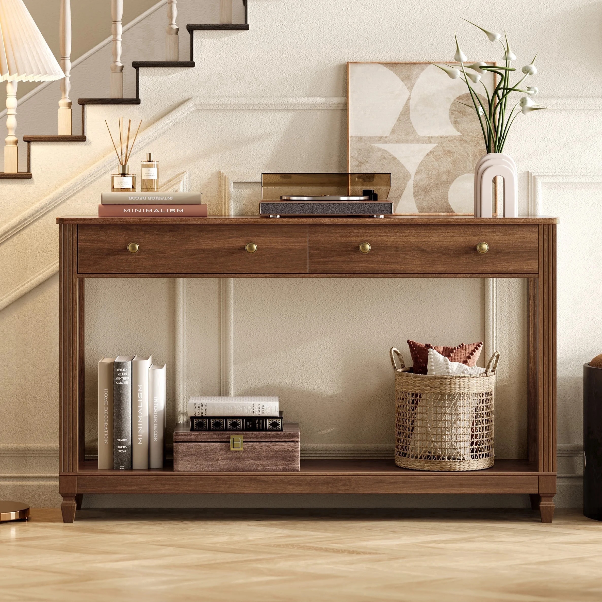BEDEEP 55" Console Table with 2 Drawers, Narrow Long Sofa Table Behind Couch with Storage Shelf, ... | Walmart (US)