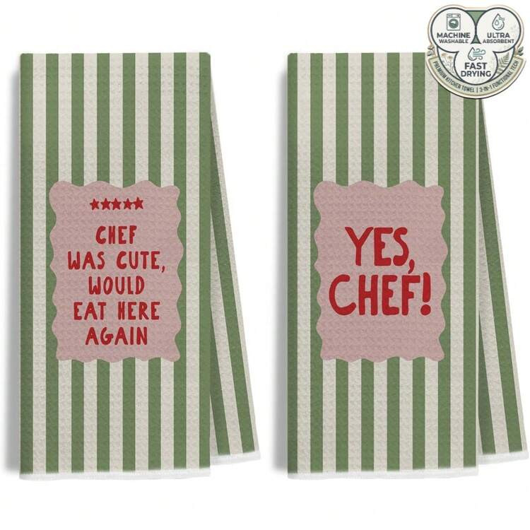 ,Green And White Stripes With Text Pattern Printed Kitchen Towels, Neighbor Gift Mom Gift, Birthd... | SHEIN