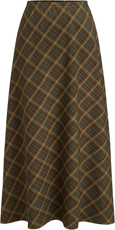 CIDER Women's Plaid Maxi Skirt A-Line Pleated Fall Fashion Gingham Skirts Going Out Cute Trendy C... | Amazon (US)