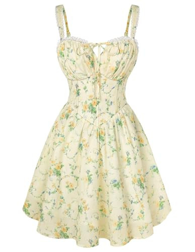 Scarlet Darkness Floral Corset Dress Sundresses for Women 2026 Summer Mini Graduation Dress Yellow Green Floral S | Amazon (US)