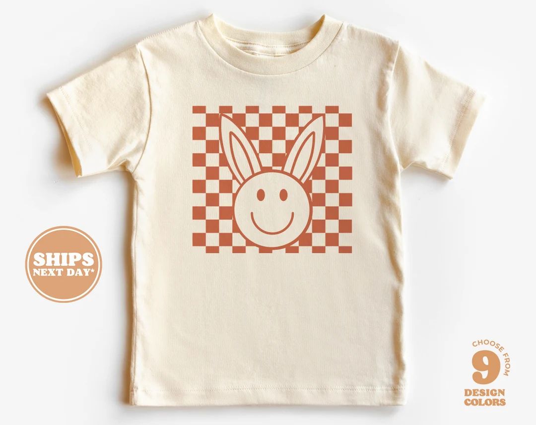 Kids Easter Shirt Checkered Bunny Kids Retro Tshirt Easter Retro Natural Infant, Toddler & Youth ... | Etsy (US)
