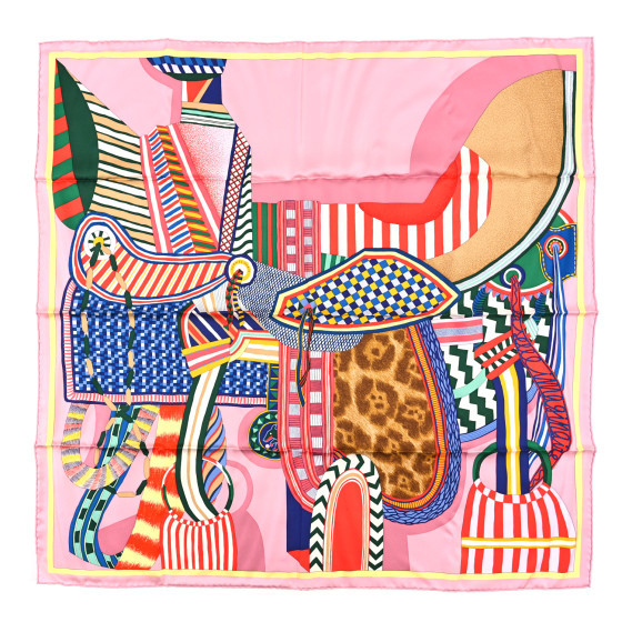 Silk La Selle Imaginaire Scarf 90 Vieux Rose Vert Rouge | FASHIONPHILE (US)