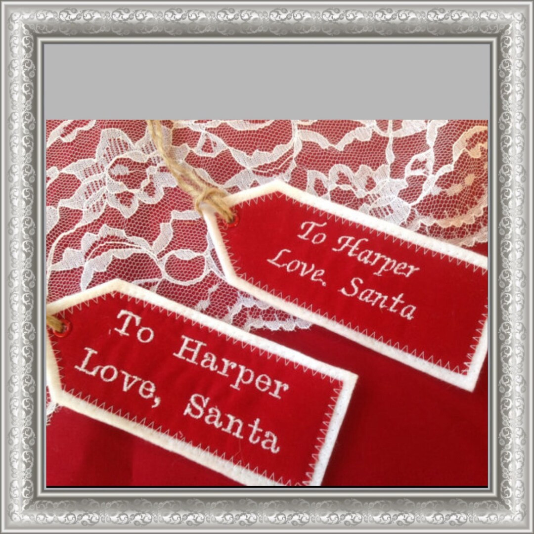 Christmas Gift Tag, Embroidered Fabric Name Tags, Santa Gift Tag, Personalized Gift Tag, Fabric N... | Etsy (US)