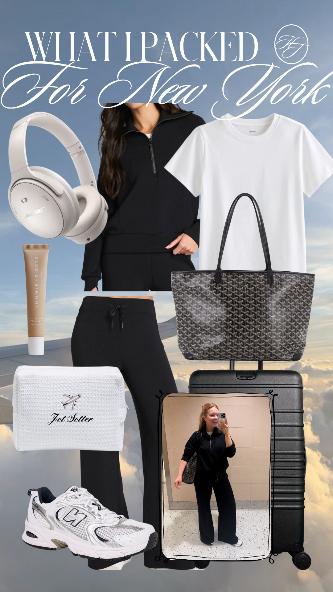 My airport outfit formula: comfy, elevated, and practical ✈️ Black lounge sets are my go-to for travel days because they’re easy to move in but still look polished enough when you land. Added my favorite sneakers, tote, and noise-canceling headphones for the ultimate travel uniform. Plus, every piece can be reworn throughout the trip which makes packing SO much easier. 

#LTKTravel #AirportStyle #TravelDayOutfit #ComfyChic #TravelEssentials