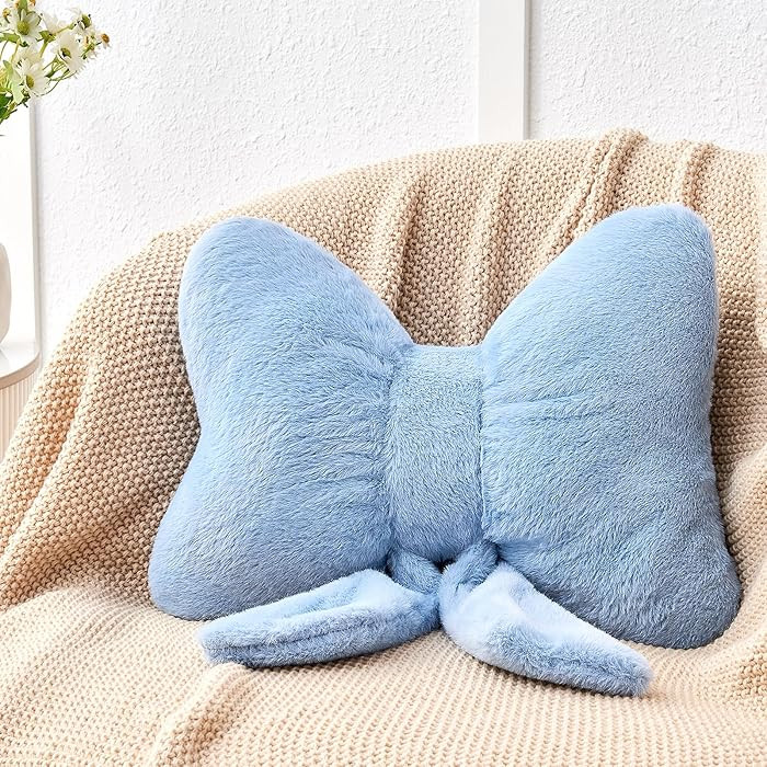 Dusty Blue Bow Pillow,12'' Bow Decorative Pillows with Faux Rabbit Fur,Soft Bow Throw Pillows Aes... | Amazon (US)