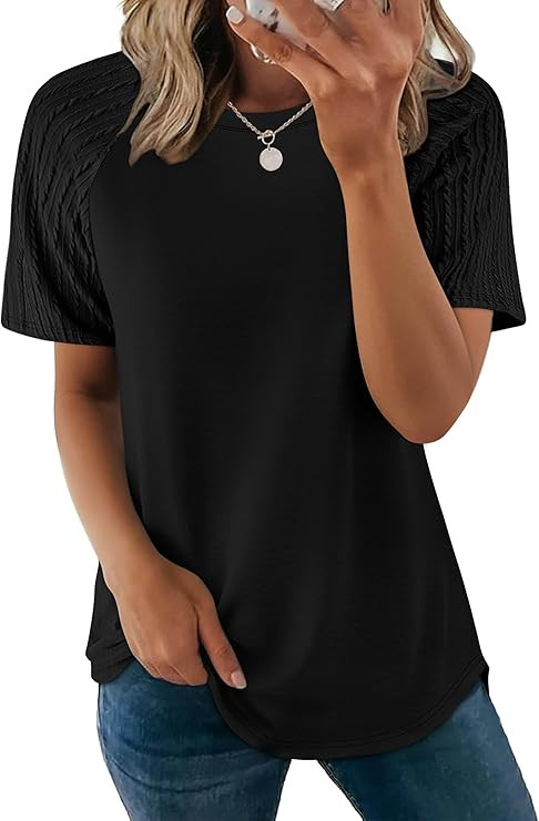 WIHOLL Summer Tops for Women 2026 Trendy Short Sleeve Shirts Crew Neck Tops Curved Hem Fashion Cl... | Amazon (US)