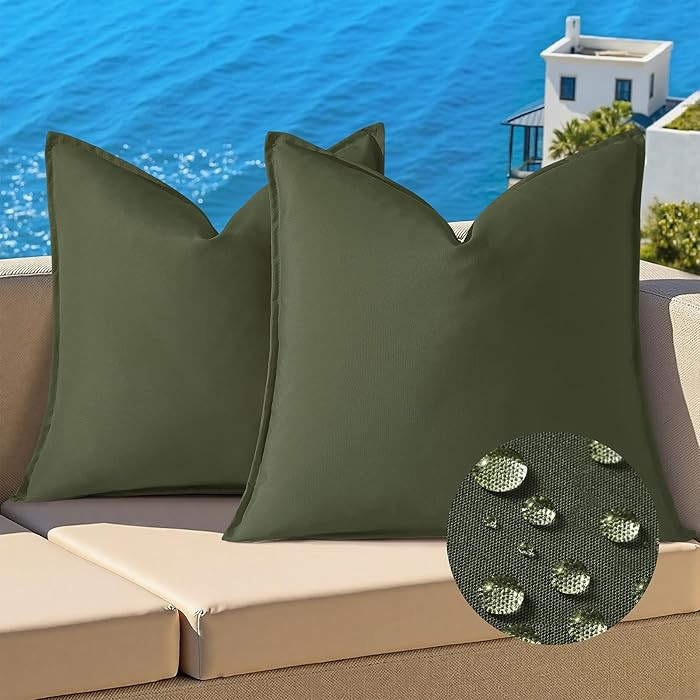 decorUhome Outdoor Waterproof Faux Linen Throw Pillow Covers 18x18 Inch Set of 2 Decorative Natur... | Amazon (US)