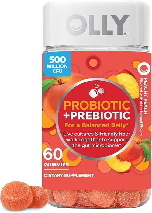 OLLY Probiotic + Prebiotic Gummy, Digestive Support and Gut Health, 500 Million CFUs, Fiber, Adul... | Amazon (US)