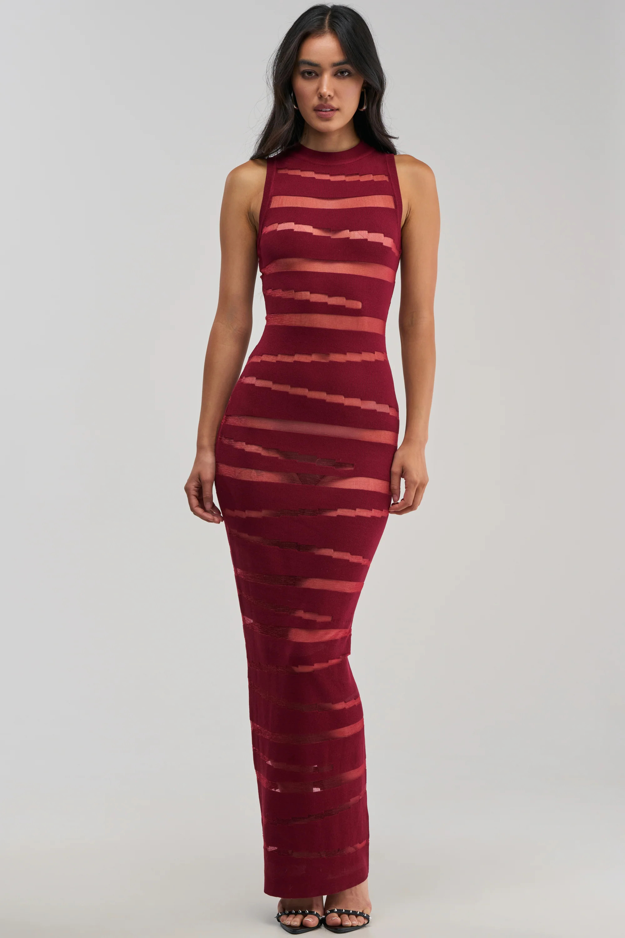 Burgundy Cut Out Knit Sleeveless Maxi Dress | AKIRA | AKIRA