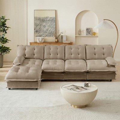 138-Inch L-Shaped Modular Sectional Cloud Couch with Ottoman, 4-Seat Chenille Deep Seat Sofa with Comfy Lattice Cushion for Bedroom and Apartment | Target