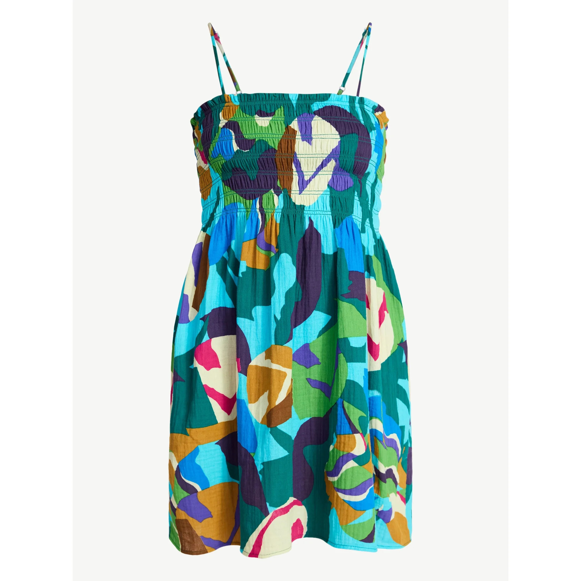 Time and Tru Women's and Women's Plus Smocked Cotton Mini Dress Coverup, Sizes XS-3X | Walmart (US)