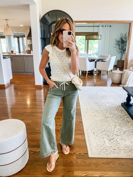 Elevated casual outfit. 
XS tank
Down one size in pants. Grab them 20% off with code: SUMMER24
Crossbody - 15% off code: CV15-DRK25P

#LTKSeasonal #LTKStyleTip #LTKOver40