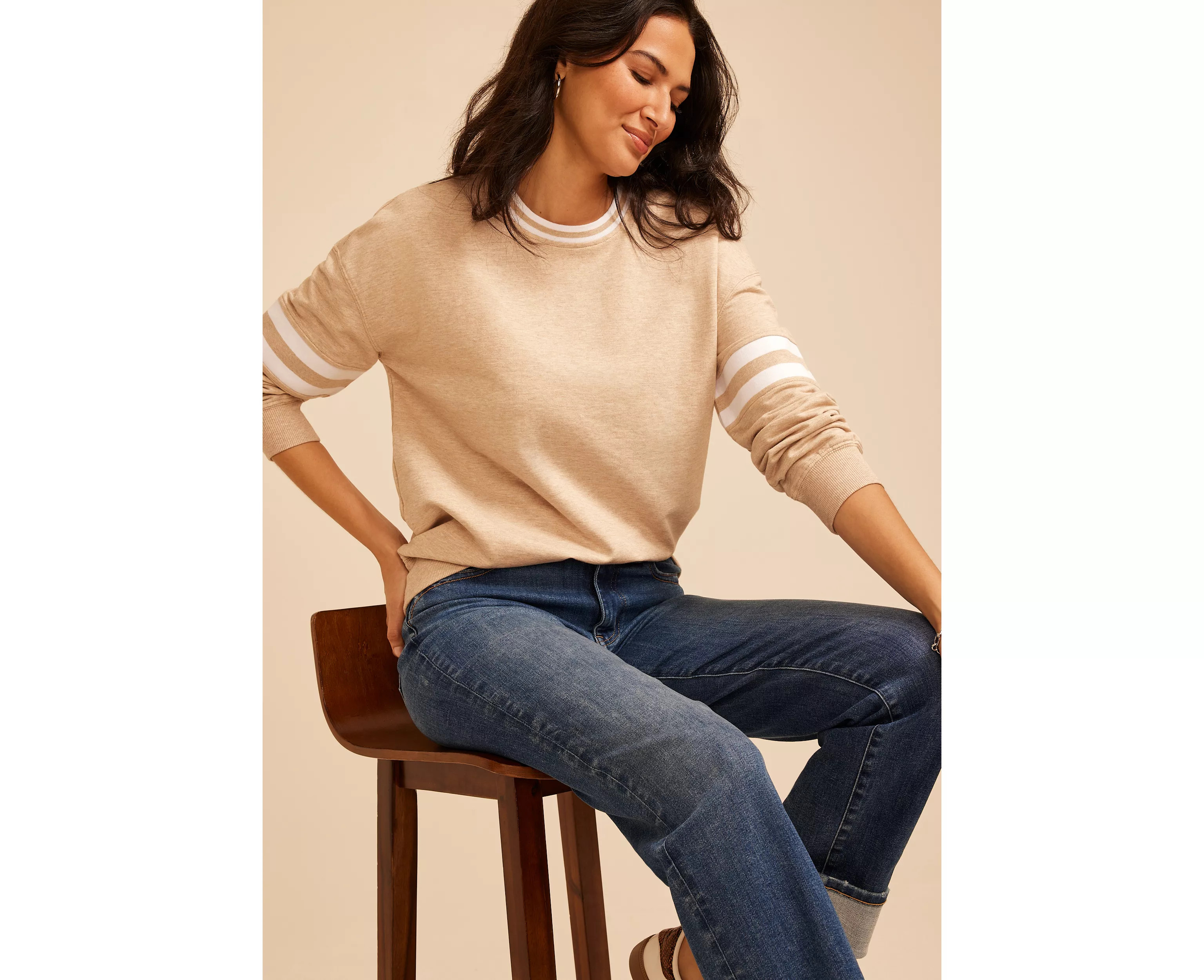 Maurices Women's Heathered Varsity Stripe Crew Neck Sweatshirt | Maurices