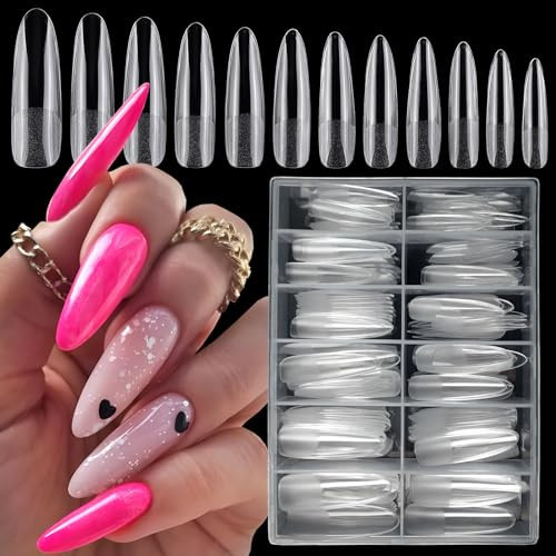 LoveOurHome 240pc XXL Almond Gel Nail Tips Extra Long Clear Oval Fake Nails 12 Sizes Full Cover Artificial False Nails Tips for Acrylic Nail Soft Gel Tips Extension Press on Nails Making | Amazon (US)