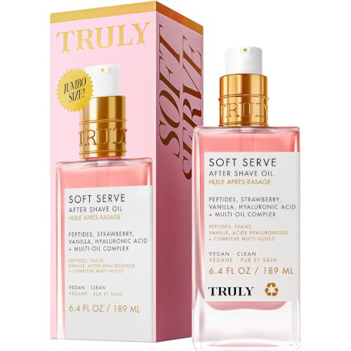 Truly Beauty Soft Serve After Shave Oil Jumbo | Hydrating Post Shave Treatment for Ingrown Hairs & Irritation | Peptides, Hyaluronic Acid & Strawberry Extract | Strawberry Vanilla Scent | 6.4 fl oz | Amazon (US)