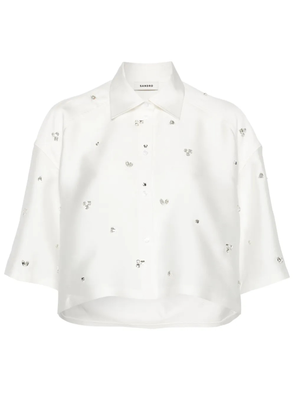 SANDRO Rhinestoned Cropped Shirt | White | FARFETCH AU | Farfetch Global