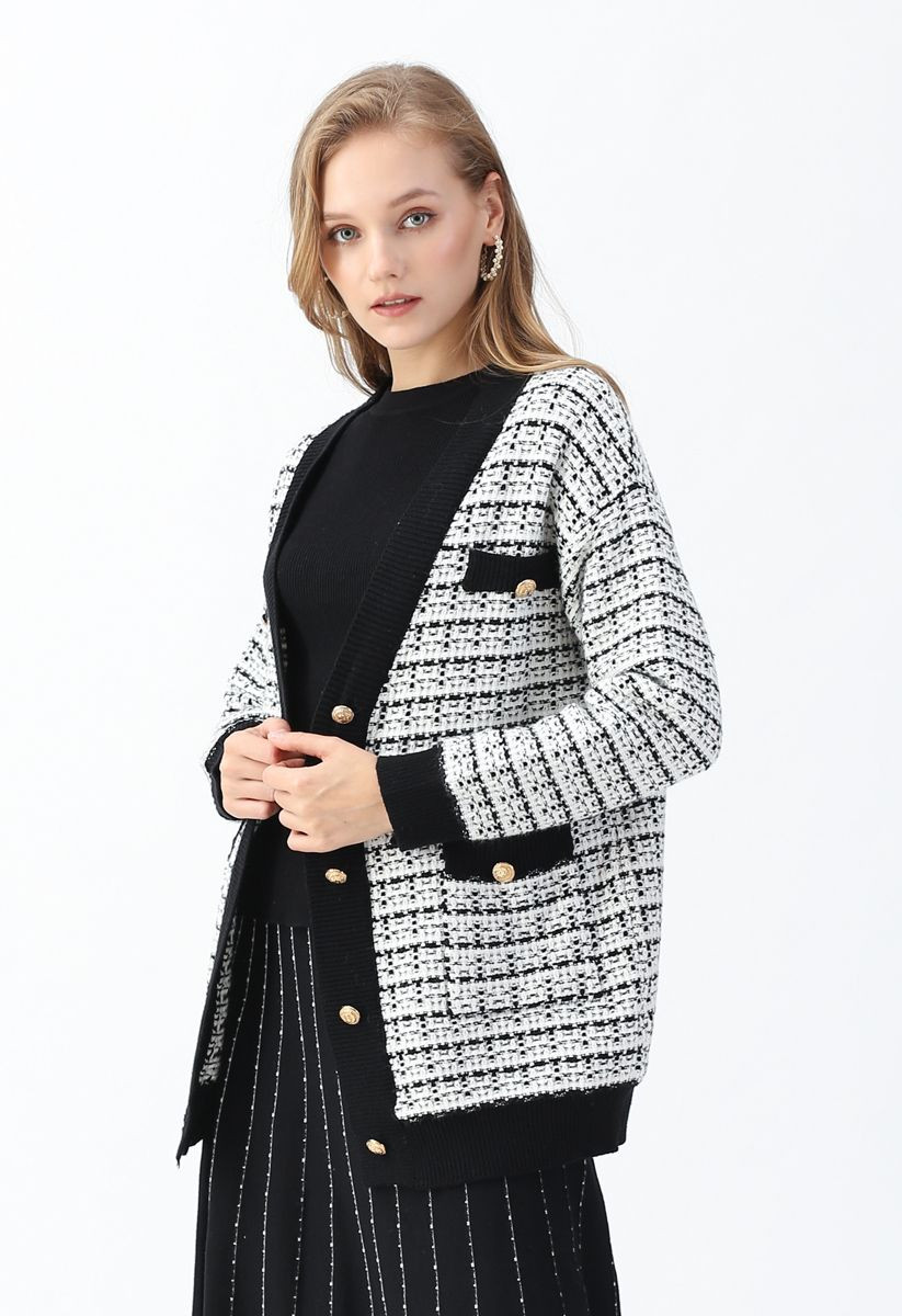 Pockets Button Trim Knit Cardigan in White | Chicwish