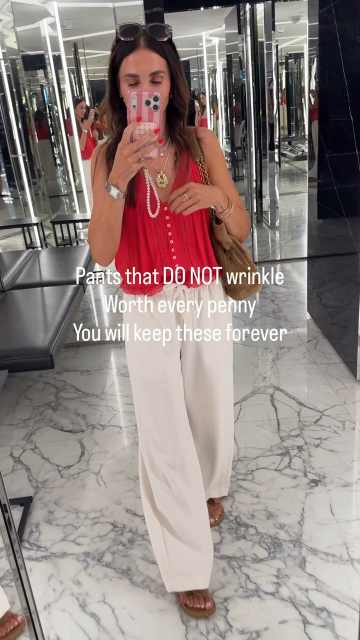 These are the travel pants I keep reaching for because they always look polished. They’re lightweight, wrinkle resistant, and easy to dress up or down, making them worth every penny.

Travel pants, Wrinkle resistant pants, Vacation outfit, Resort wear, Wide leg pants, Summer travel style, Capsule wardrobe, Comfortable pants, Elevated basics, annabrstyle

#LTKootd #LTKOver40 #LTKTravel