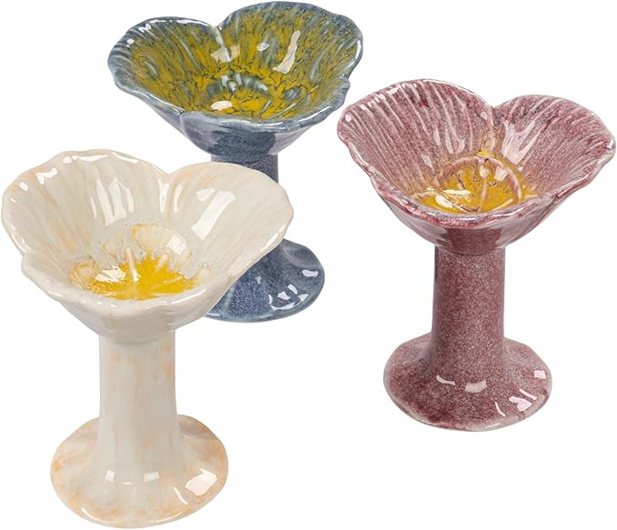 Creative Co-Op 3 Stoneware Flower Shaped Footed Dishes in Reactive Glaze, Multicolor | Amazon (US)