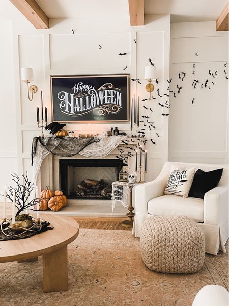 Halloween living room and fireplace view! Simple elements tie together every day items with seasonal finds 

Halloween, home finds, spooky finds, aesthetic home, throw pillow, skull finds, tapered candle, cobweb, tv frame art, dark and moody, gold table, fall home, wall bats, Target, Amazon, Wayfair, Etsy, shop the look?

#LTKhome #LTKHoliday #LTKSeasonal