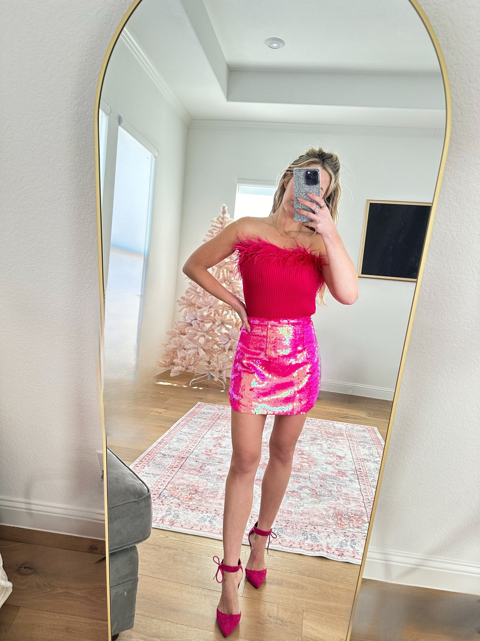  Valentine’s Day outfit. Galentines outfit. Girls night out outfit. Pink sequin outfit. Sequin and feathers 

#LTKMostLoved #LTKstyletip #LTKparties