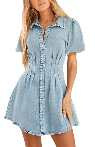 Yewfirm Summer Denim Dresses for Women 2025 Denim Dress for Women Jean Mini Dress Sky Blue Size X-Large | Amazon (US)