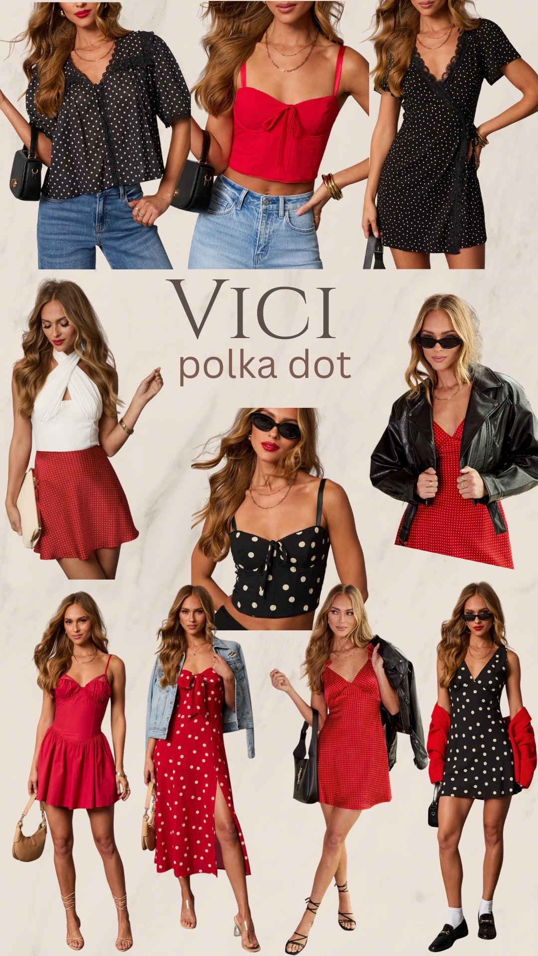 New polka dot styles from Vici
Save 35% with code AGGISAVE35

#vici #dress #top #sweater #skirt #jacket #polkadot #red

#LTKGiftGuide #LTKootd #LTKHoliday