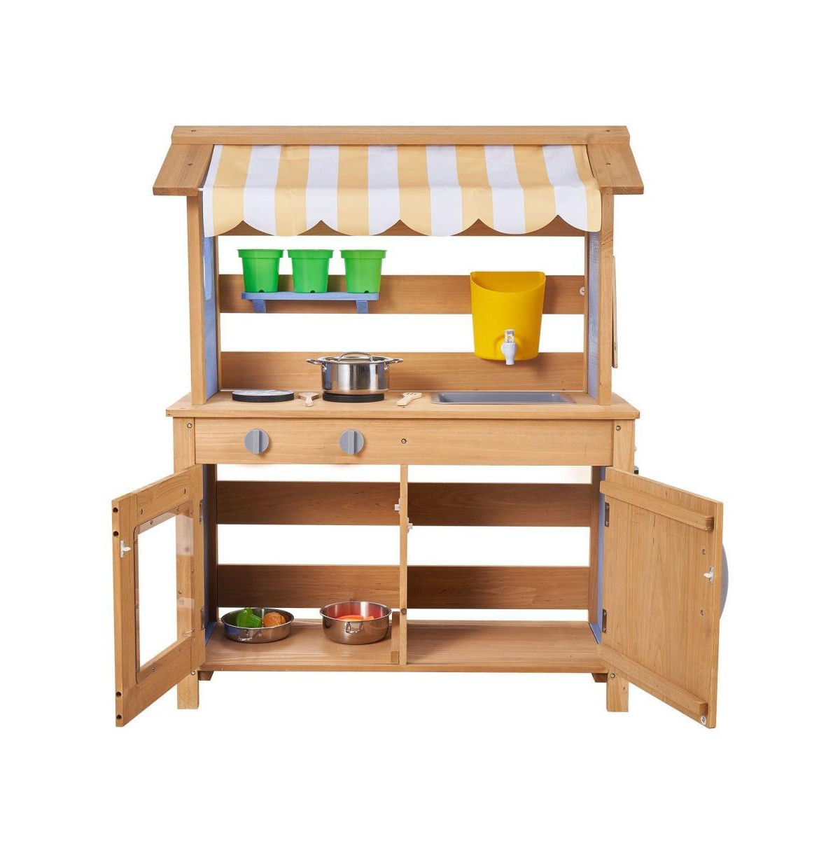 Slickblue Outdoor Wooden Mud Kitchen for Kids with Sink, Canopy & Tools - Brown | Macy's