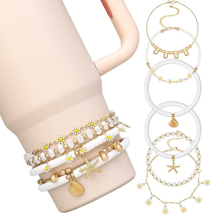 Bracelets for Stanley Cup Accessories, 5Pcs Bracelet Stack Charms for Stanley 30 oz Tumbler with ... | Amazon (US)