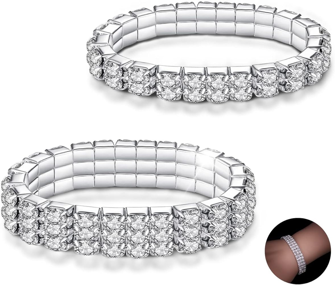 Kucheed Rhinestone Stretch Bracelets, Twinkle Diamond Tennis Bangle, Silver Crystal Sparkling Bri... | Amazon (US)