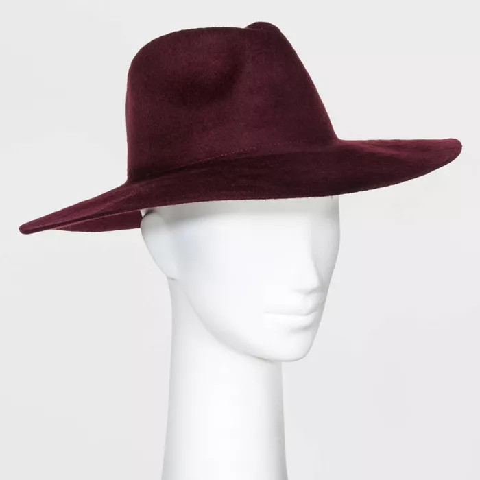 Women's Brushed Wide Brim Felt Fedora Floppy Hat - A New Day™ Burgundy One Size | Target