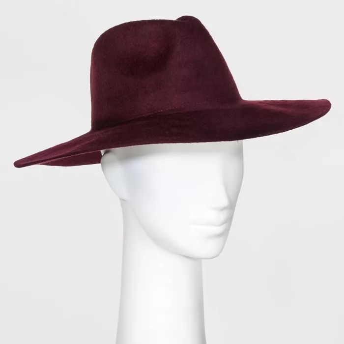 Women's Brushed Wide Brim Fedora Floppy Hat - A New Day™ Burgundy One Size | Target