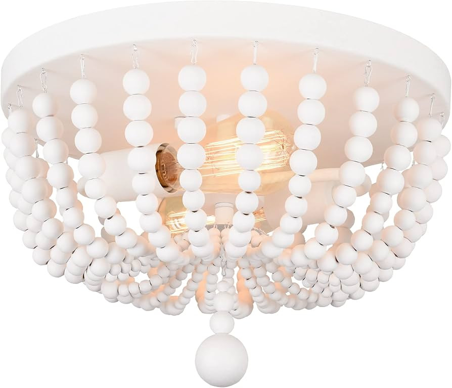 ALICE HOUSE 14.1" Flush Mount Light, White Wood Bead Chandelier, 2 Light Ceiling Light for Bedroo... | Amazon (US)