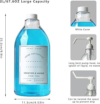 Unalilia Empty Plastic Laundry Liquid Dispenser Set - Large Soap Detergent Container (67.6 oz) Cl... | Amazon (US)