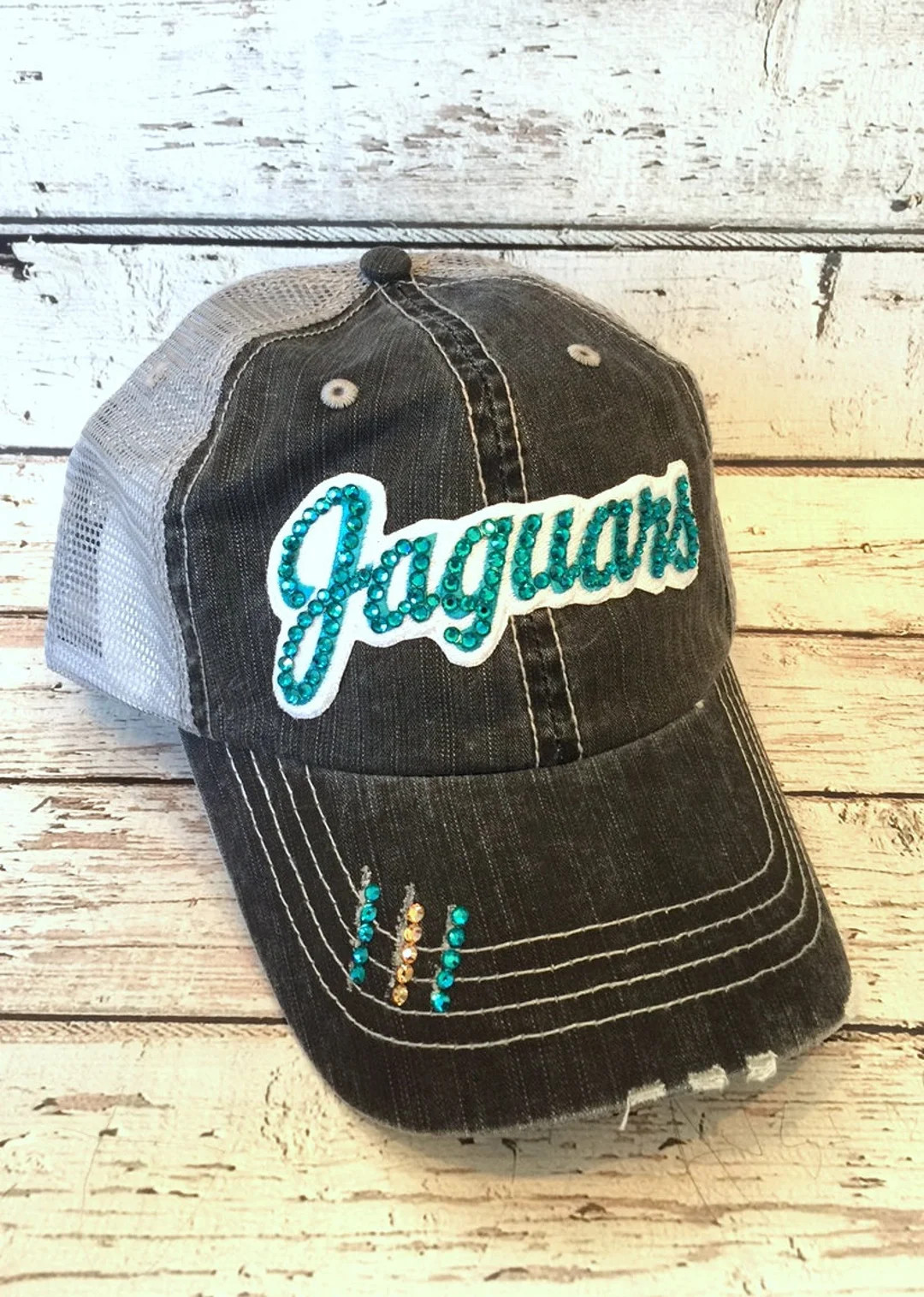 JAGUARS Bling Hat - Distressed Trucker Cap- Jaguars Football - Swarovski Rhinestones | Etsy (US)
