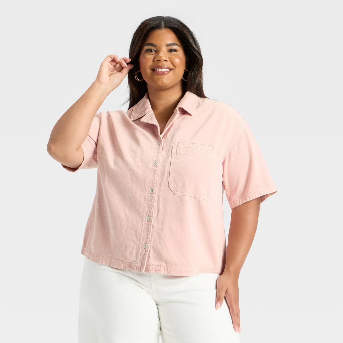 Women's Short Sleeve Button-Down Denim Shirt - Universal Thread™ Light Wash 3X | Target