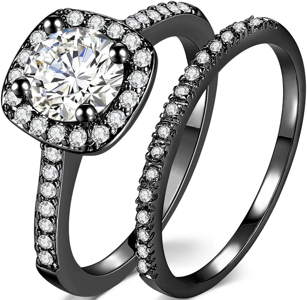 Jude Jewelers Silver Rose Gold 1.5 Carat Wedding Engagement Eternity Bridal Ring Set | Amazon (US)