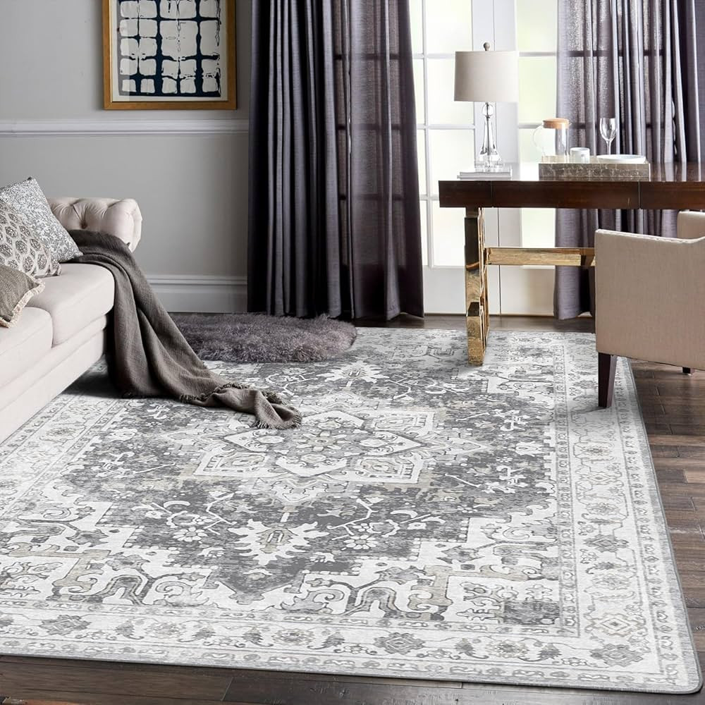 GENIMO Area Rugs 3x5, Machine Washable Rugs for Living Room, Non-Slip Vintage Retro Rug, Low Pile... | Amazon (US)