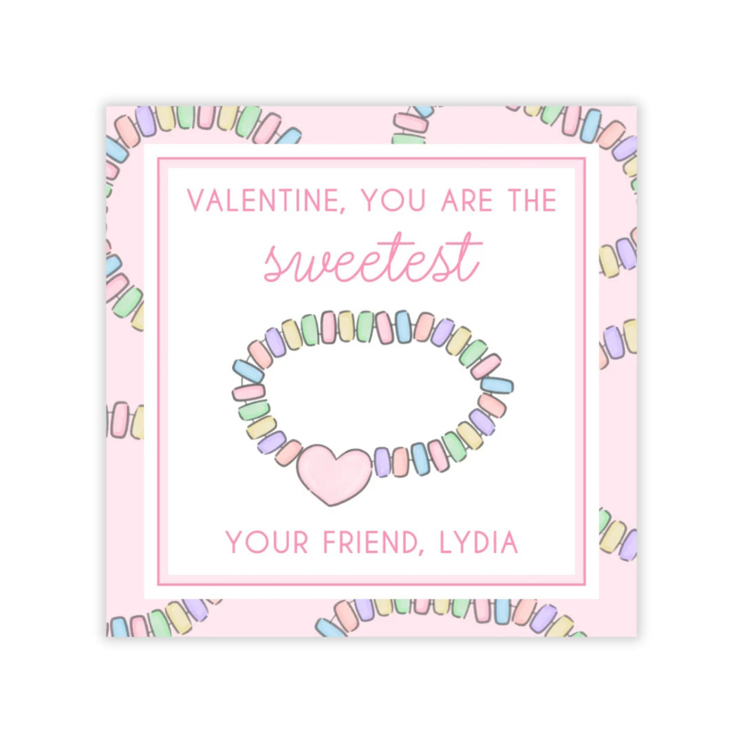 Printable Valentines Day Card for Kids, Valentine Tag, Digital Candy Bracelet Valentine, Bracelet... | Etsy (US)