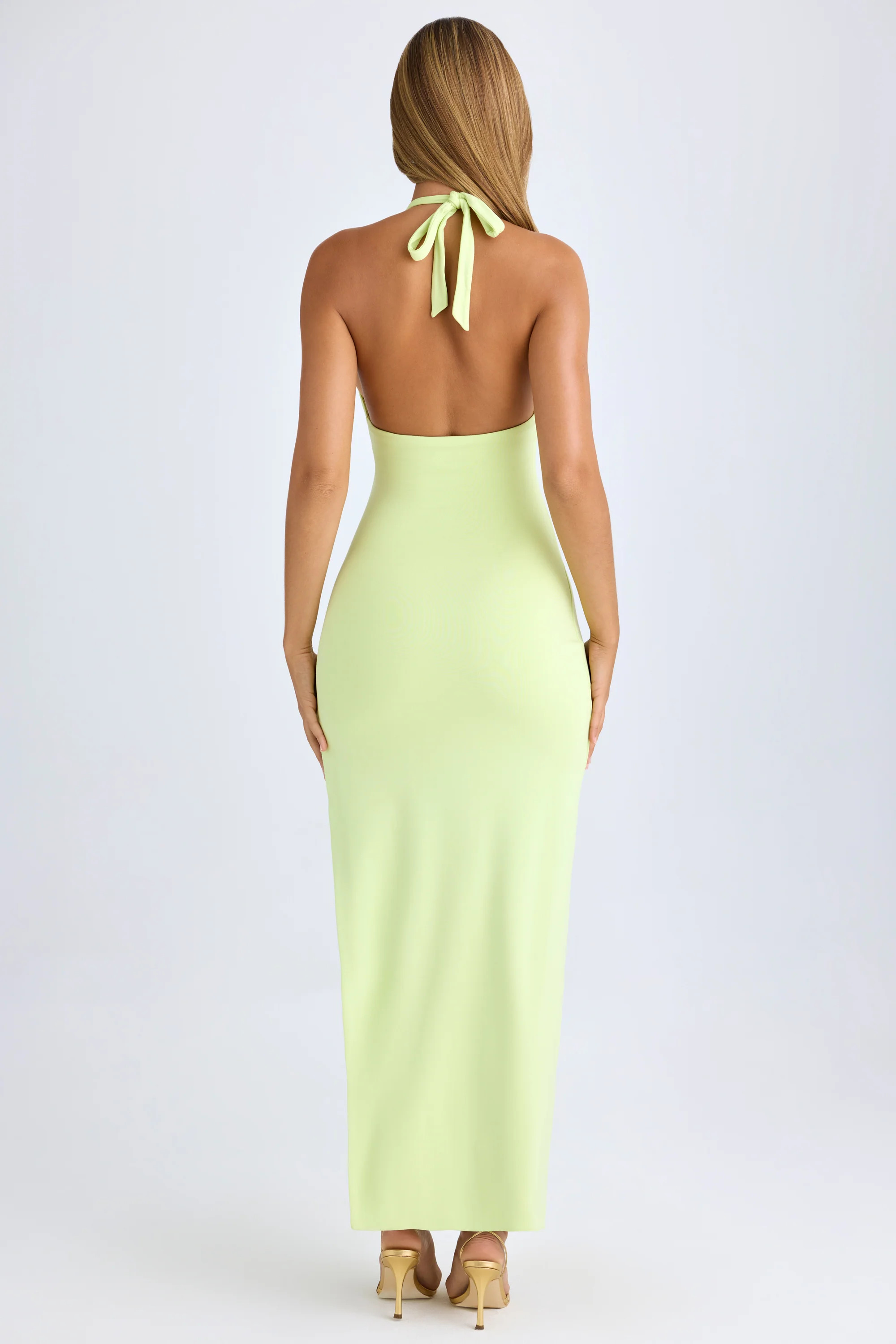 Modal High-Split Halterneck Maxi Dress in Matcha Green | Oh Polly